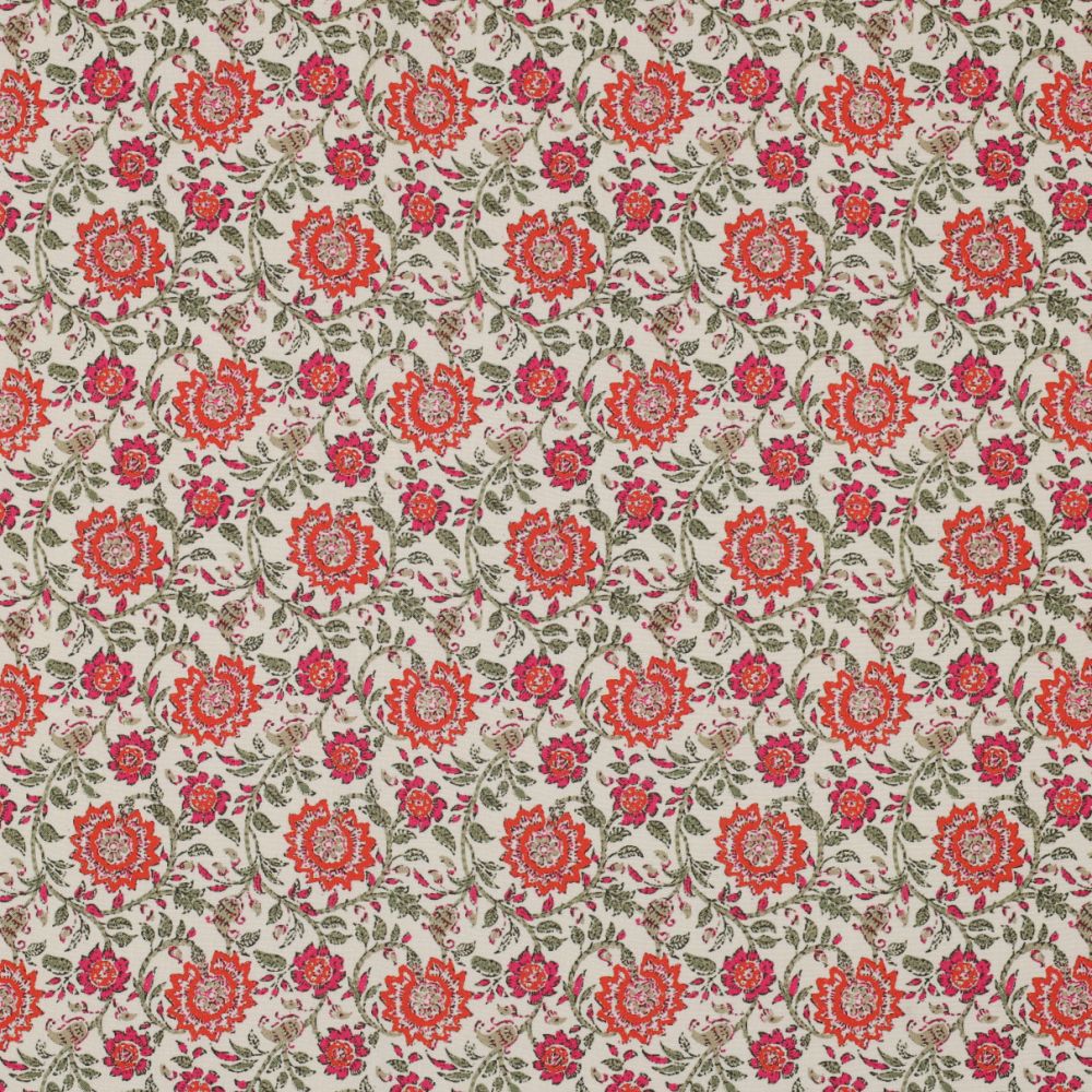 Lenzing Ecovero: Floral Digital Print:  Red/Orange on Cream Base