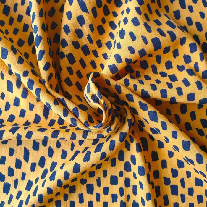 Mustard Doodle Blocks Pattern Double Gauze