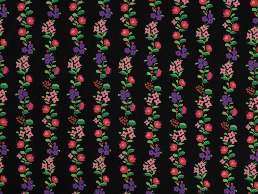 Fabric Godmother:  ECOVERO Viscose Crepe: Roberta Floral Stripe: Black