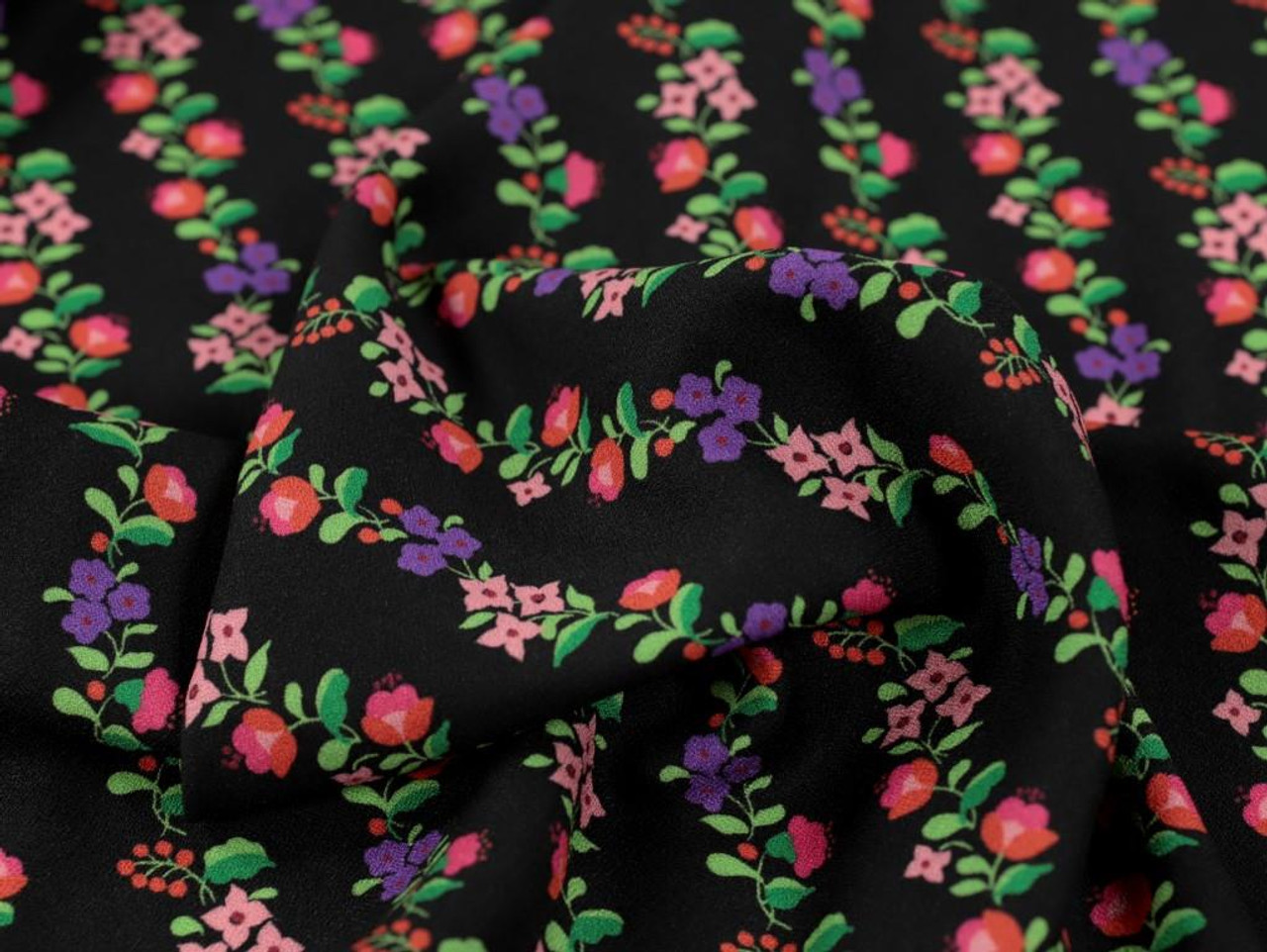Fabric Godmother: ECOVERO Viscose Crepe: Roberta Floral Stripe: Black - Image 2