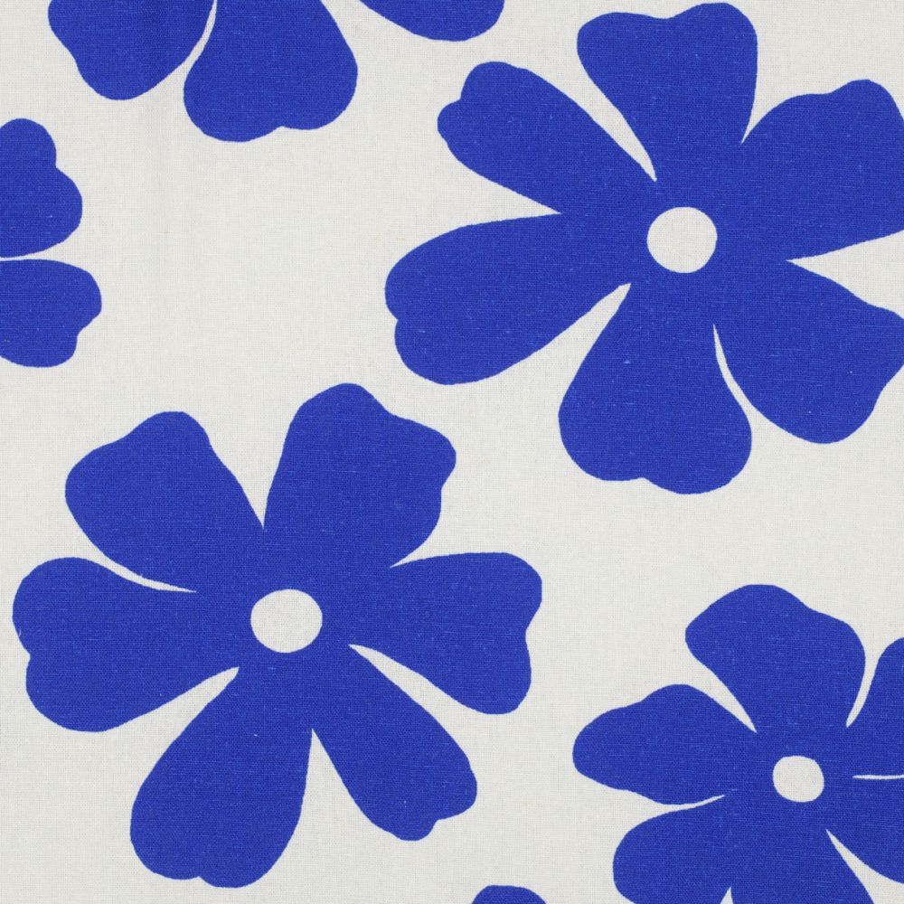Linen Viscose Flower - Blue and Off White