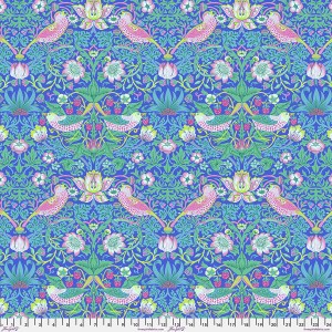 Kaffe Fassett x William Morris Collaboration - Strawberry Thief - Blue : 112cm wide cotton