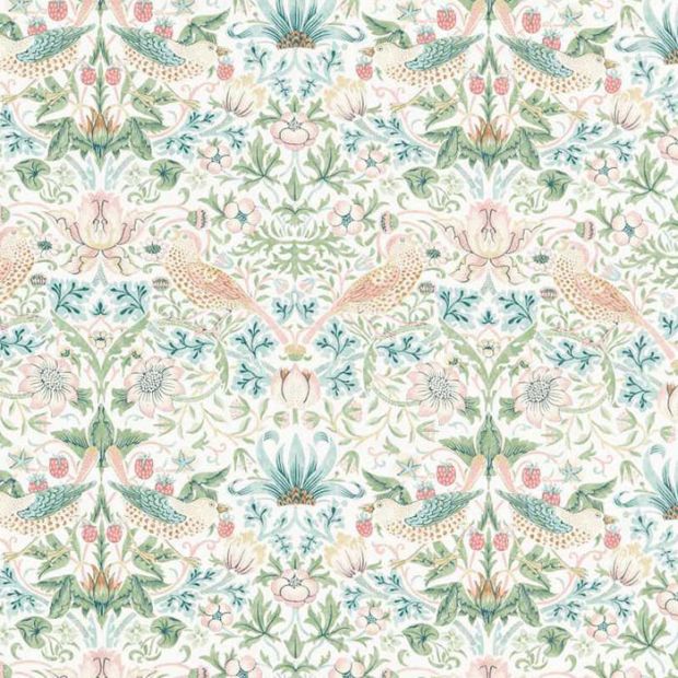 REMNANT Morris & Co - Leicester - Strawberry Thief - Sage & Pink -7001-435