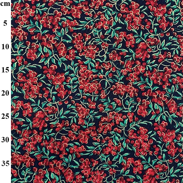 Fabric: Christmas Print: Red Berries on Navy: Cotton