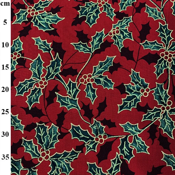 Fabric: Christmas Print: Holly on Red: Cotton