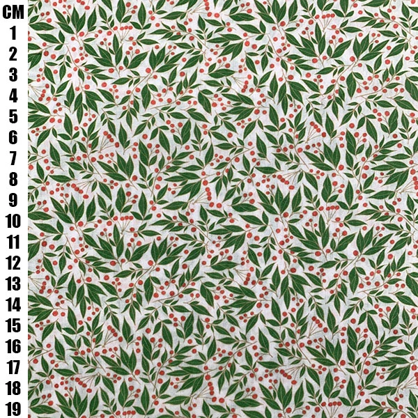 Fabric: Christmas Print: Holly on White: Poly Cotton